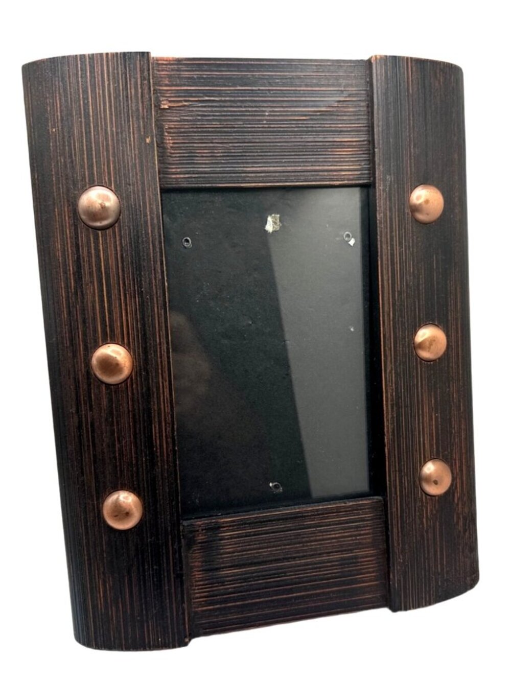Handcrafted Rustic Wood Photo Frame Walnut Finish Studded Vintage Woodsy Cabin